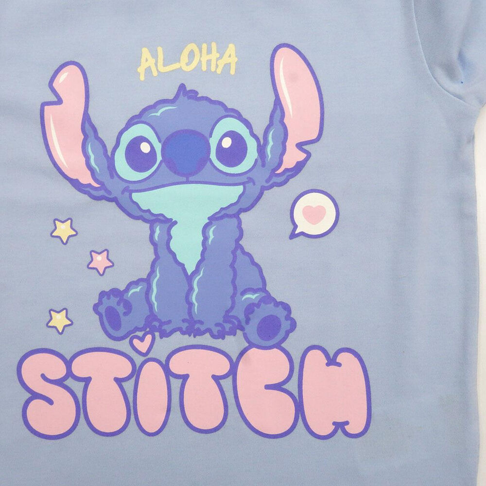 Pijama infantil de dos piezas de Stitch Disney, con camiseta azul y pantalón rosa - 3