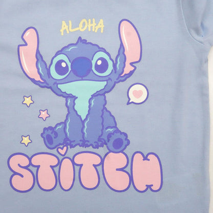 Pijama infantil de dos piezas de Stitch Disney, con camiseta azul y pantalón rosa - 3
