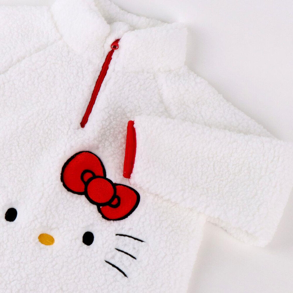 Jersey blanco de Hello Kitty con cremallera corta y detalles rojos - 3