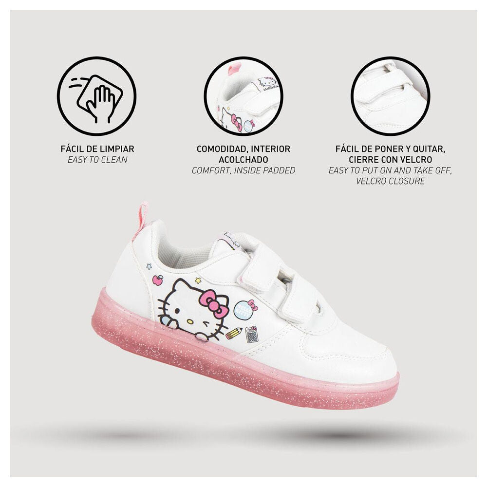 Deportiva blanca Hello Kitty con doble cierre de velcro y suela rosa - 4