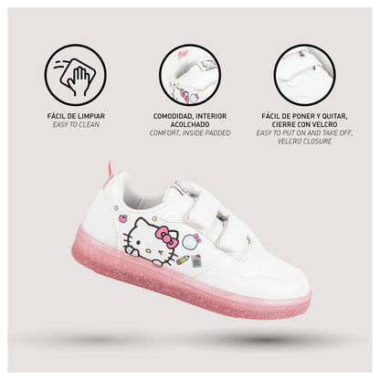 Deportiva blanca Hello Kitty con doble cierre de velcro y suela rosa - 4