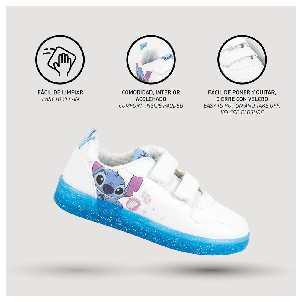 Deportivas blancas Stitch Disney con doble velcro y suela azul - 4