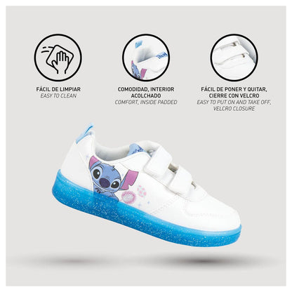Deportivas blancas Stitch Disney con doble velcro y suela azul - 4