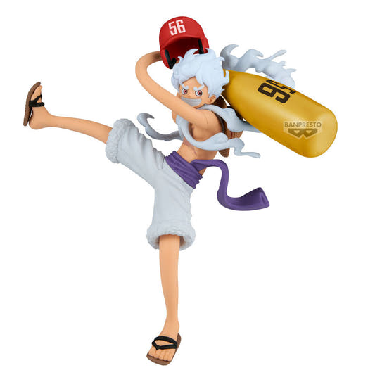 Figura de Monkey D. Luffy Gear 5 de One Piece en pose de combate