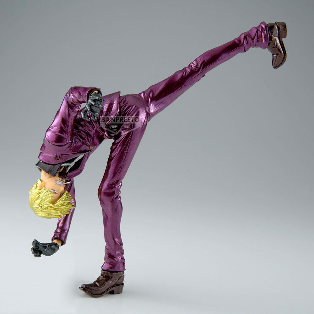 Figura de Sanji de One Piece con traje morado en pose acrobática - 3