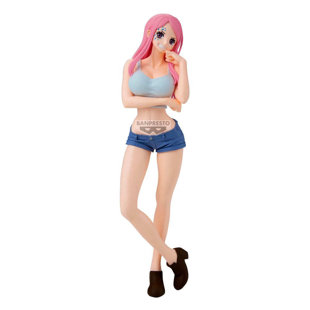 Figura de Jewelry Bonney de One Piece con cabello rosa y ropa azul