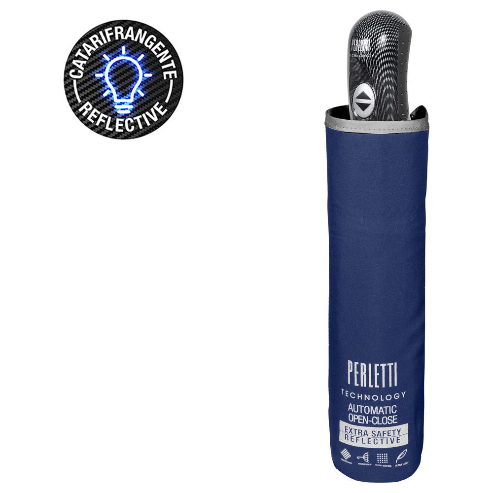 Paraguas plegable automático PERLETTI azul con funda