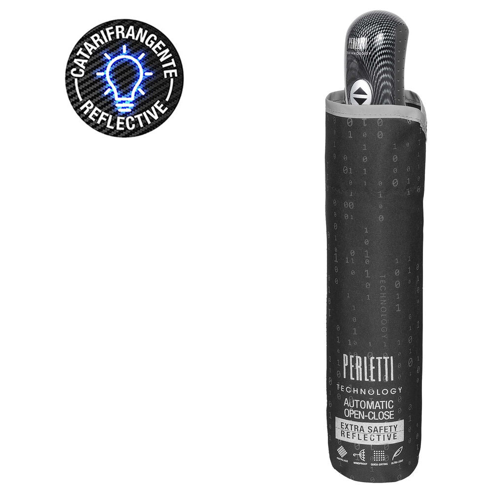 Paraguas plegable automático PERLETTI negro con funda reflectante