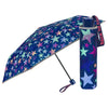 Paraguas plegable Perletti azul marino con estampado multicolor de estrellas