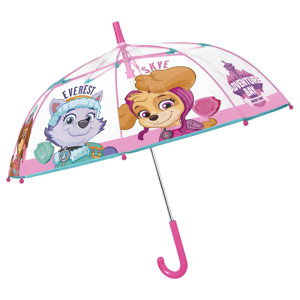 Paraguas manual Paw Patrol rosa y transparente con Skye y Everest
