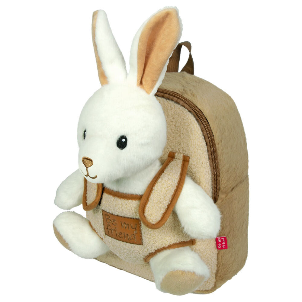 Mochila beige PERLETTI con peluche de conejo blanco
