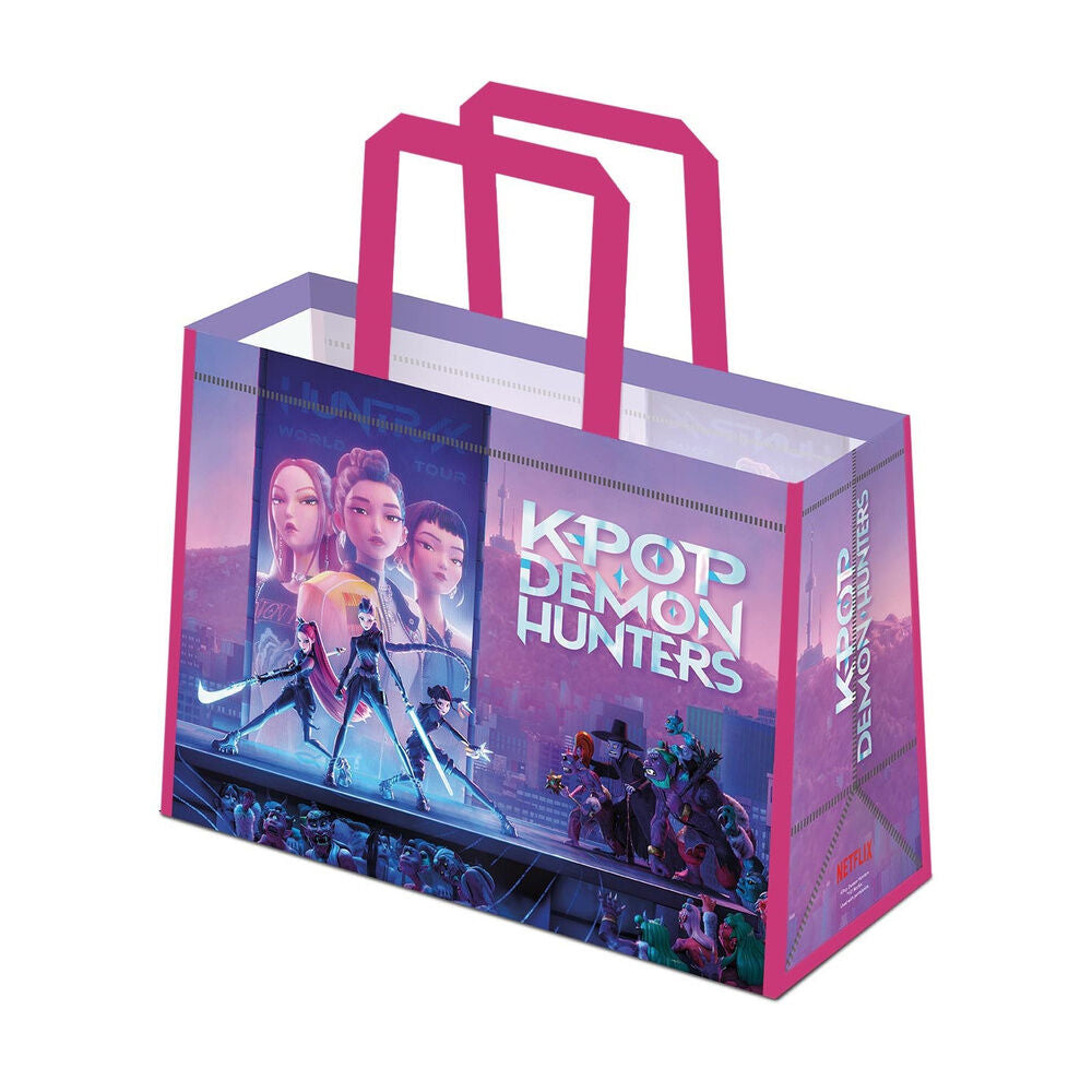 Bolsa shopping KPop Demon Hunters de PYRAMID con asas rosas y estampado de personajes