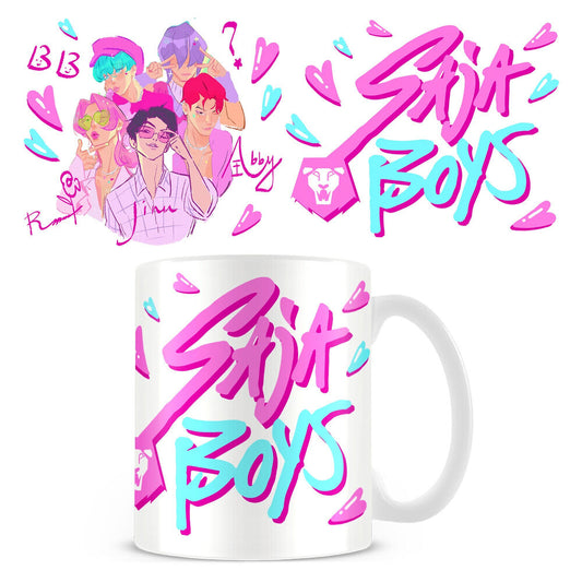Taza de cerámica Saja Boys de KPop Demon Hunters en rosa y turquesa