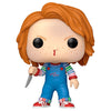Figura Funko POP de Chucky con peto azul y cuchillo