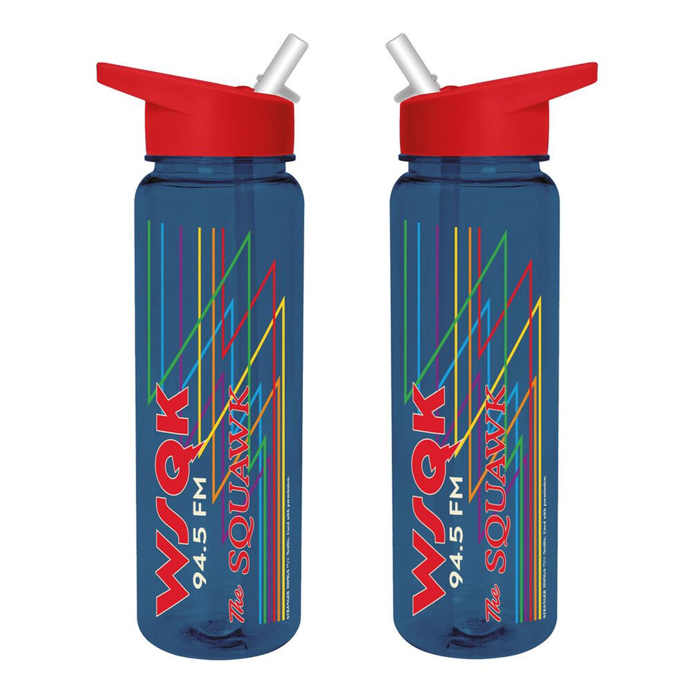Cantimplora azul de plástico Stranger Things 5 con tapón rojo y diseño WSQK