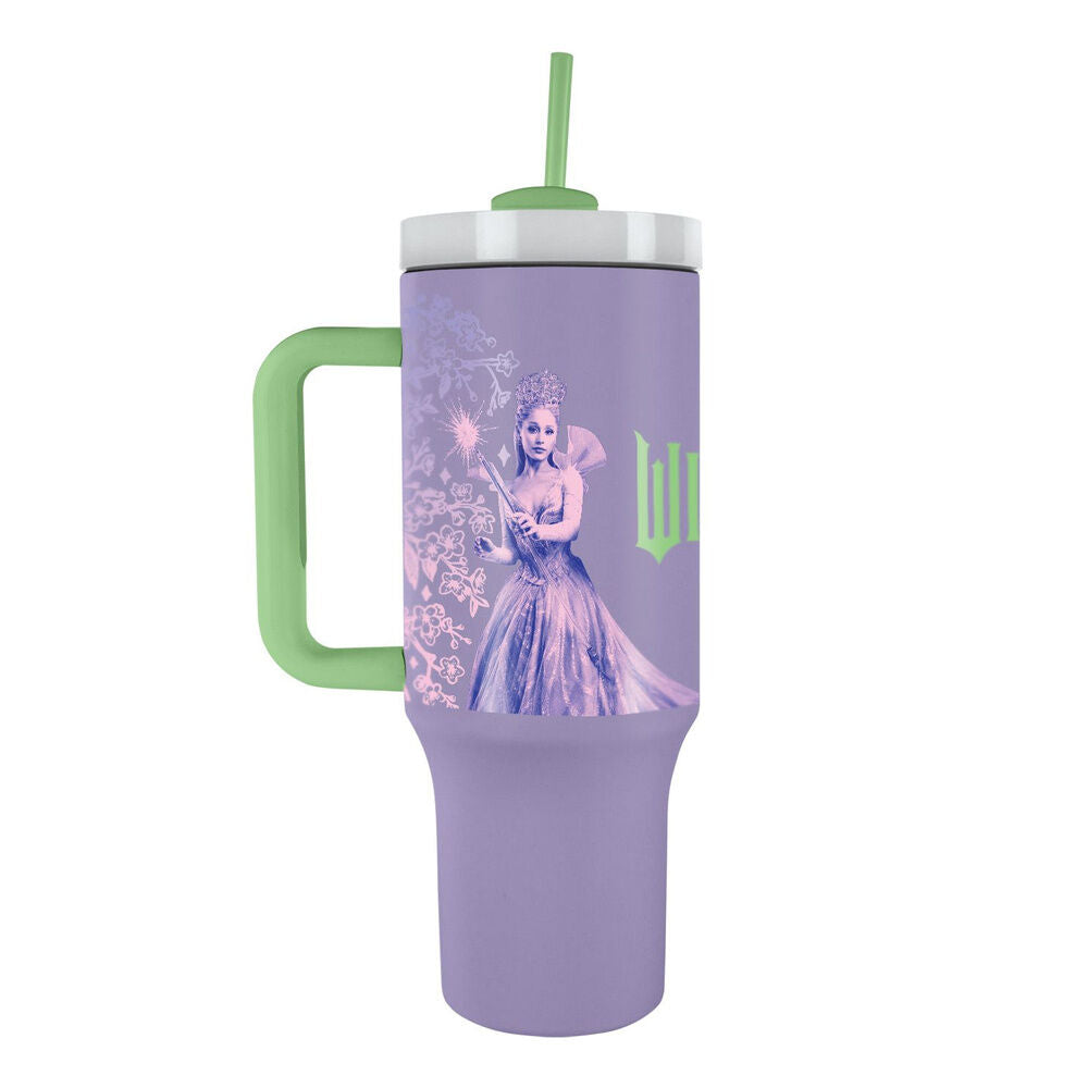 Vaso termo Wicked 2 lila y verde con asa y pajita