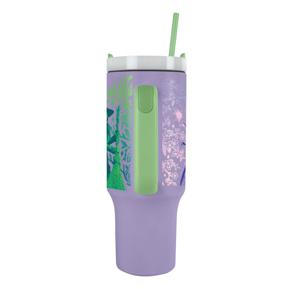 Vaso termo Wicked 2 lila y verde con asa y pajita - 3