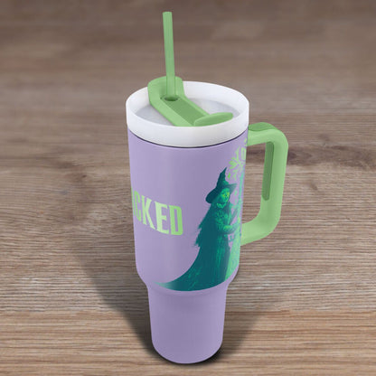 Vaso termo Wicked 2 lila y verde con asa y pajita - 4
