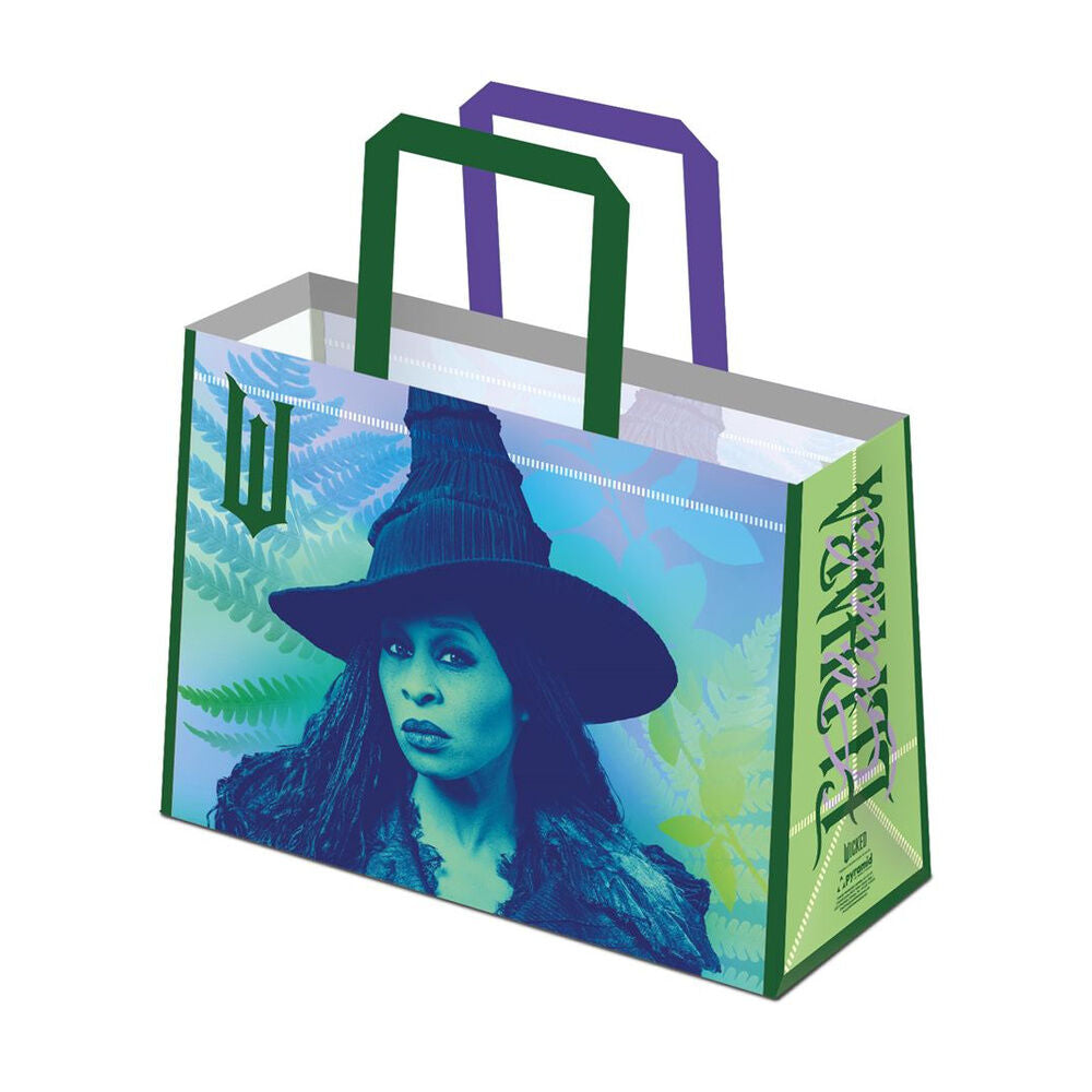 Bolsa shopping Wicked 2 con estampado floral y asas verdes y moradas - 2