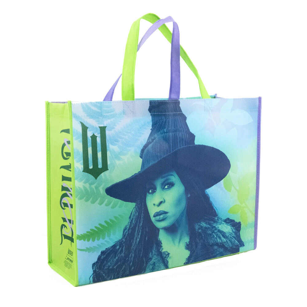 Bolsa shopping Wicked 2 con estampado floral y asas verdes y moradas - 3