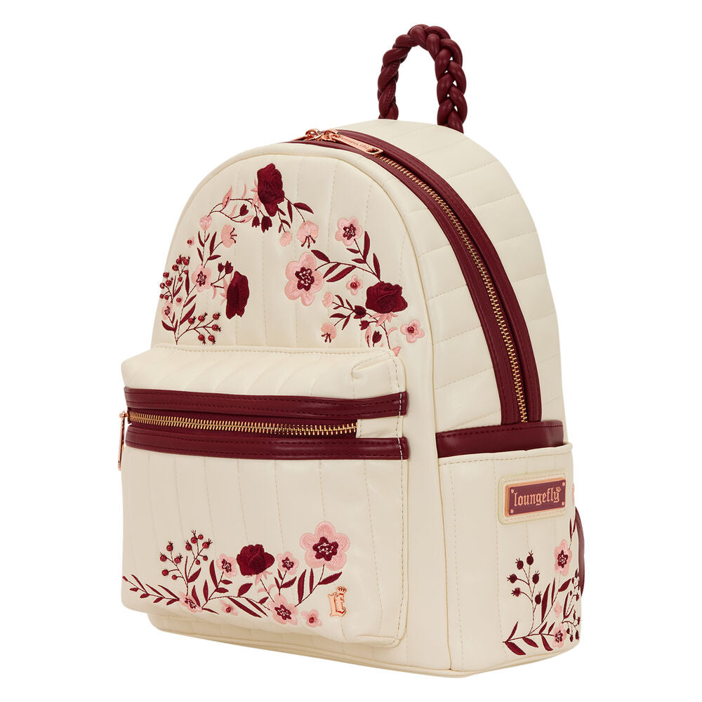 Mochila Loungefly crema con diseño floral en tonos burdeos y rosa - 2