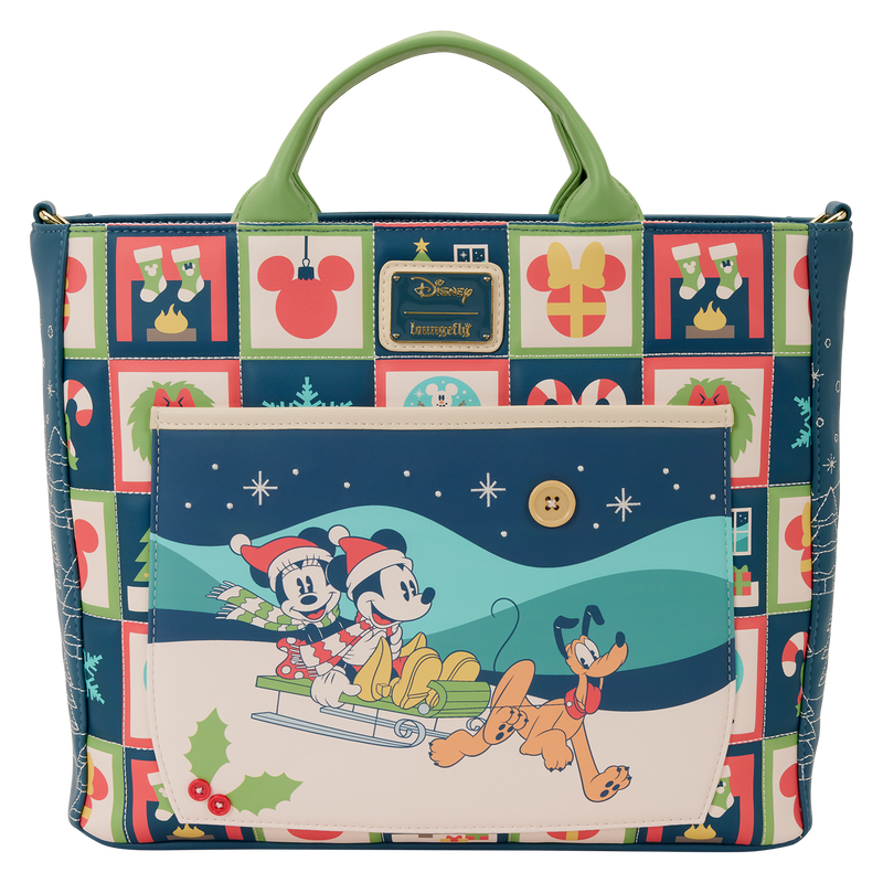 Bolso mochila convertible Loungefly de Mickey y Minnie con diseño navideño