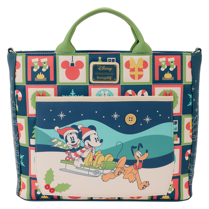 Bolso mochila convertible Loungefly de Mickey y Minnie con diseño navideño