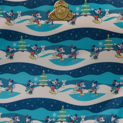 Bolso bandolera Mickey Holiday Disney Loungefly azul con lazo rojo y estampado navideño - 4