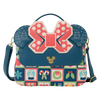 Bolso bandolera Mickey Holiday Disney Loungefly azul con lazo rojo y estampado navideño