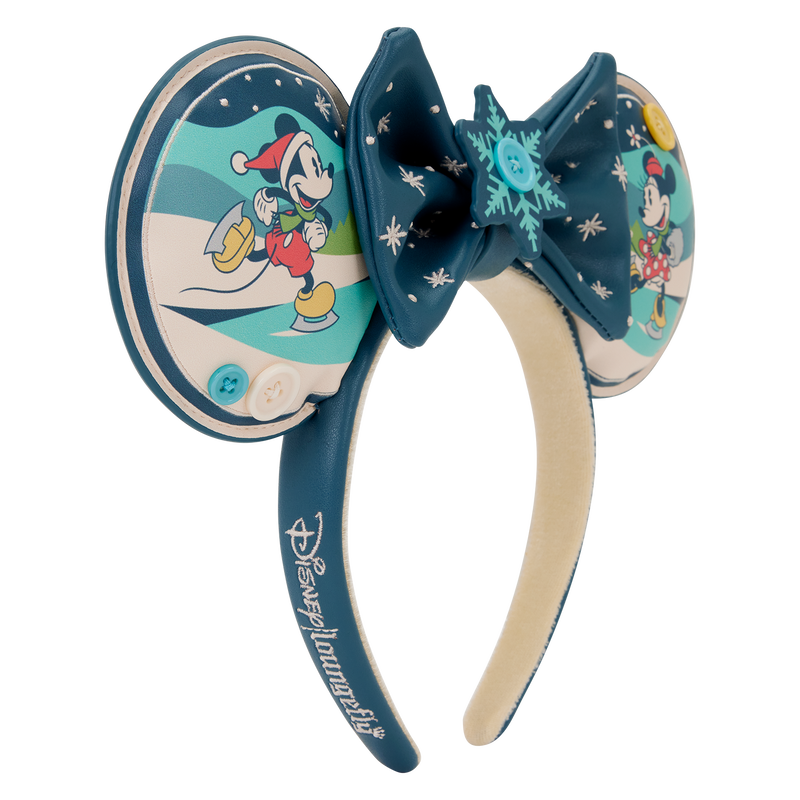 Diadema Loungefly de orejas Mickey y Minnie con lazo azul y copos de nieve - 4