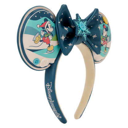 Diadema Loungefly de orejas Mickey y Minnie con lazo azul y copos de nieve - 4