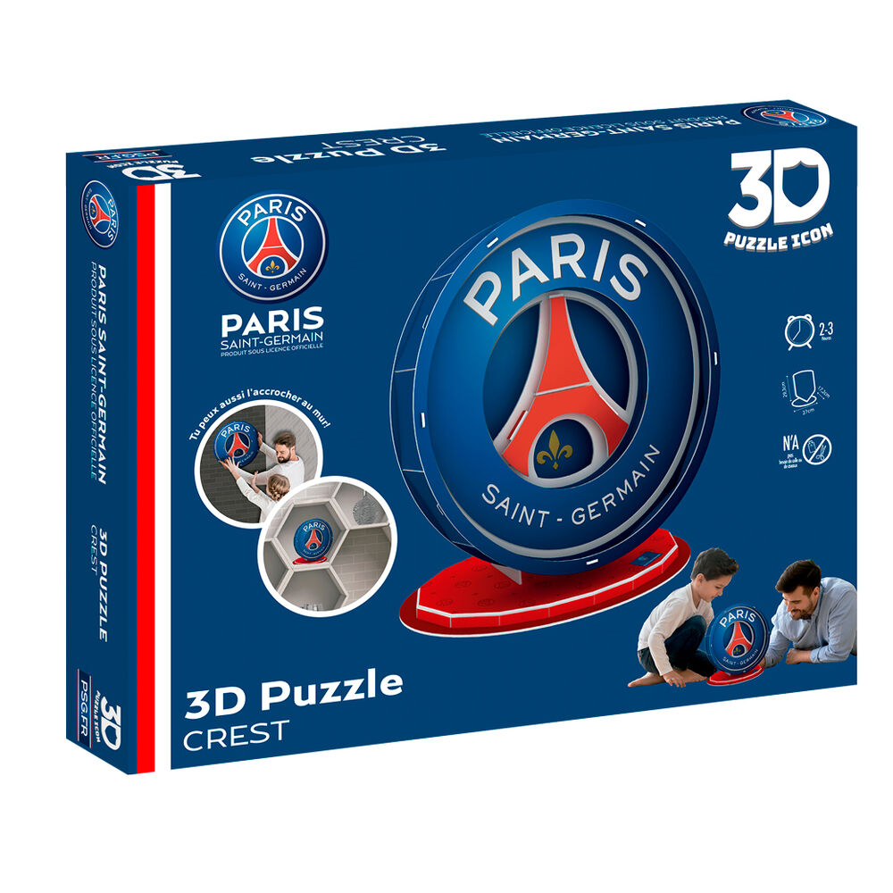 Puzzle 3D del escudo del Paris Saint-Germain sobre base roja