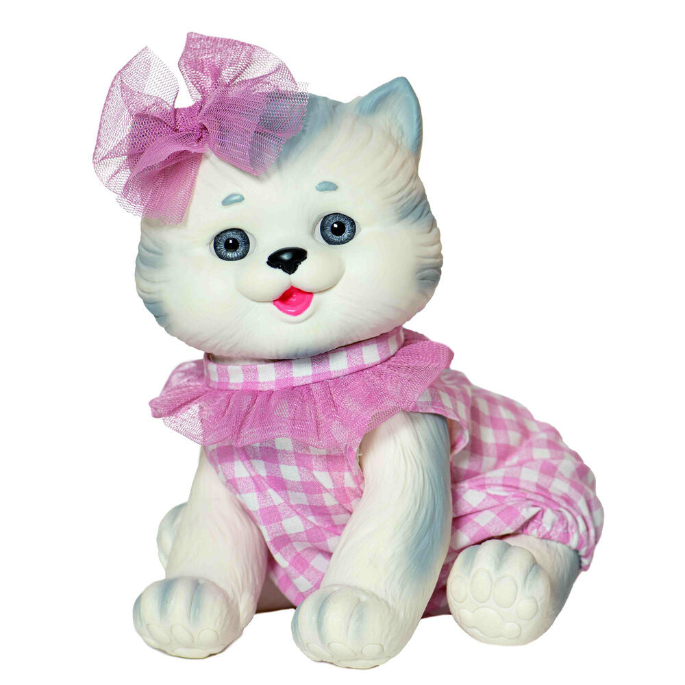 Muñeco bebé reborn gatito de vinilo con conjunto rosa y lazo