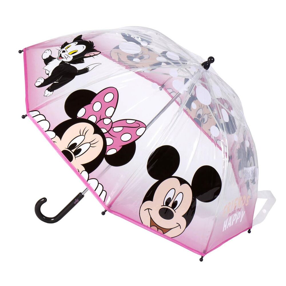 Paraguas burbuja transparente Disney de Minnie y Mickey con borde rosa