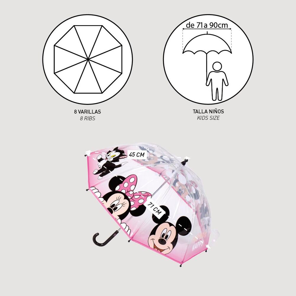 Paraguas burbuja transparente Disney de Minnie y Mickey con borde rosa - 2