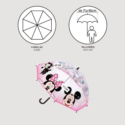 Paraguas burbuja transparente Disney de Minnie y Mickey con borde rosa - 2