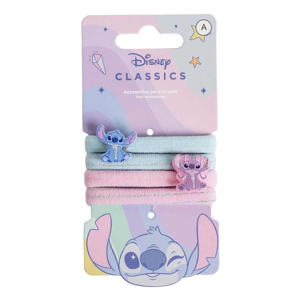 Pack de 4 coleteros Disney de Angel y Stitch en tonos azules y rosas