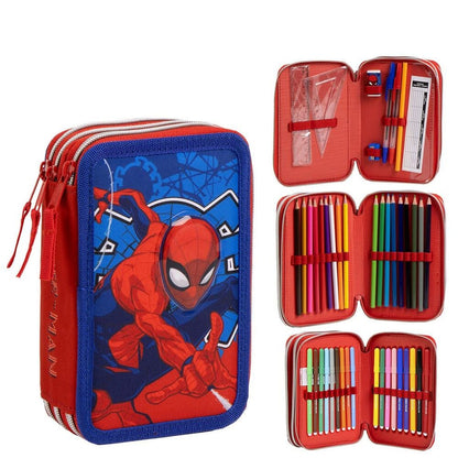 Plumier triple Spider-Man Marvel CERDÁ con material escolar