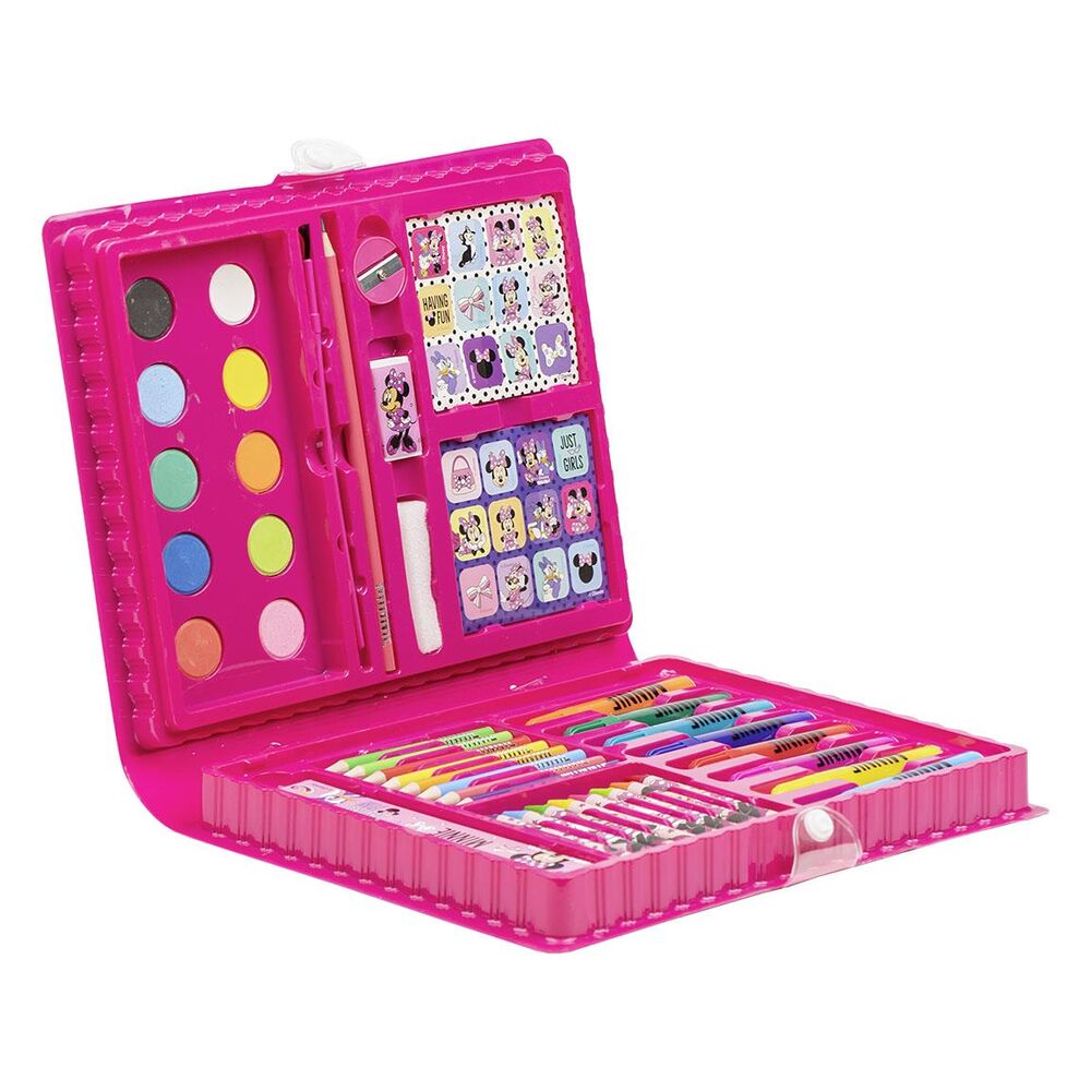 Set de papelería coloreable Minnie Disney en estuche rosa desplegable