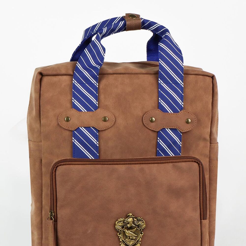 Mochila marrón Ravenclaw de Harry Potter con tirantes azules y escudo frontal - 3