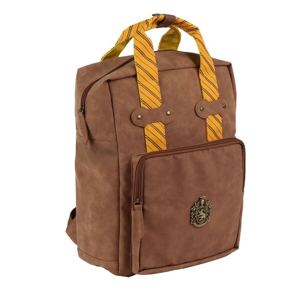 Mochila marrón Hufflepuff de Harry Potter con detalles amarillos