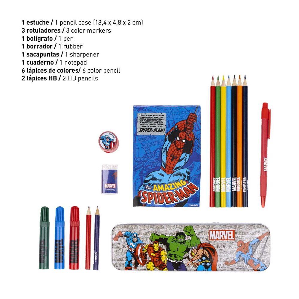 Set de papelería coloreable Marvel CERDÁ con lápices, rotuladores y estuche ilustrado - 2