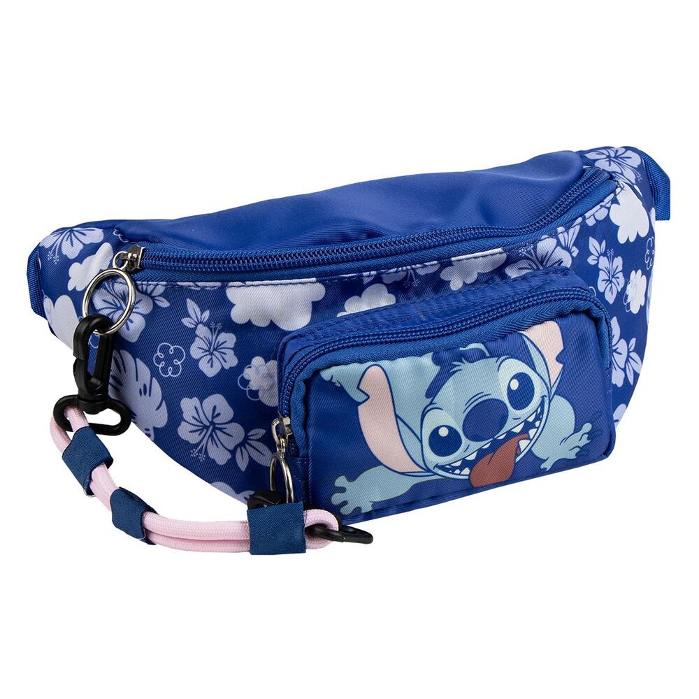 Riñonera azul de Stitch Disney con estampado floral y bolsillo frontal