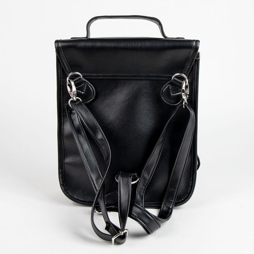Mochila Wednesday CERDÁ negra de polipiel con rayas grises y colgante de mano - 3