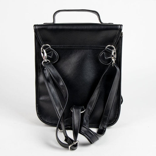 Mochila Wednesday CERDÁ negra de polipiel con rayas grises y colgante de mano - 3