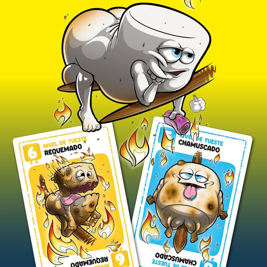 Caja amarilla del juego de cartas Arschmallows con un marshmallow ilustrado - 2
