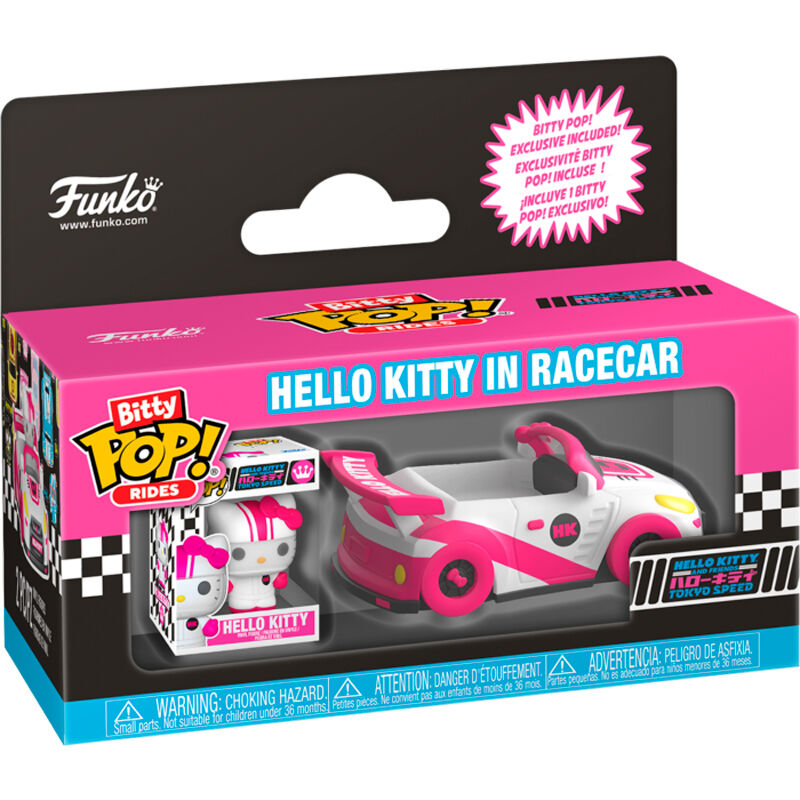 Figura Funko Bitty POP! Ride de Hello Kitty en coche de carreras blanco y rosa - 2
