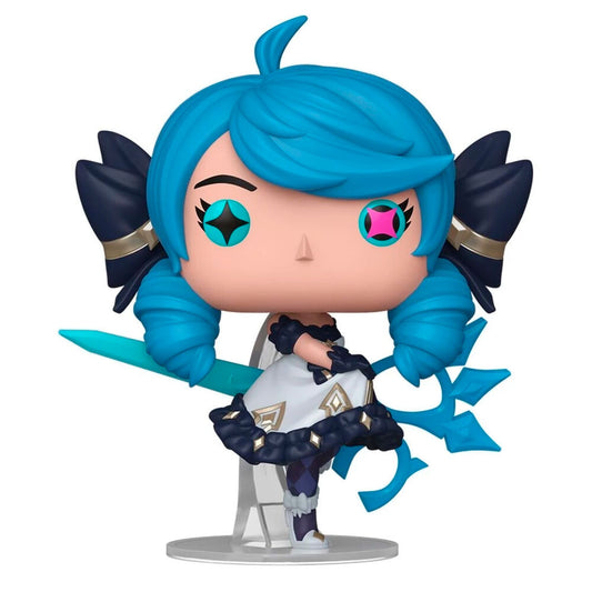 Figura Funko POP! de Gwen de League of Legends con cabello azul y vestido blanco