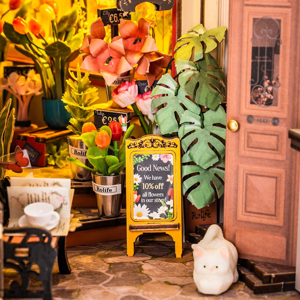 Book nook Floral Corner de ROBOTIME Rolife con floristería en miniatura y LED - 6