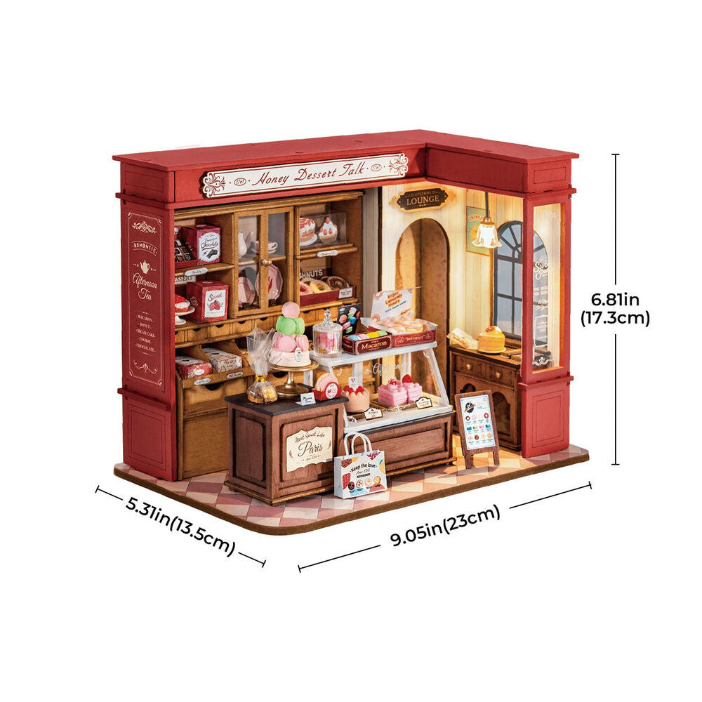 Maqueta en miniatura Honey Dessert Talk de una pastelería parisina con iluminación LED - 6